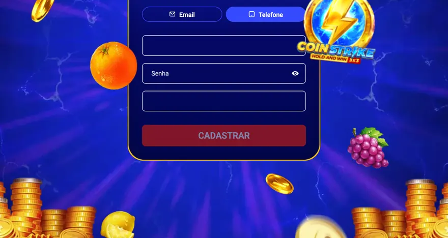 Formulário de cadastro da página promocional Coin Strike da Mostbet
