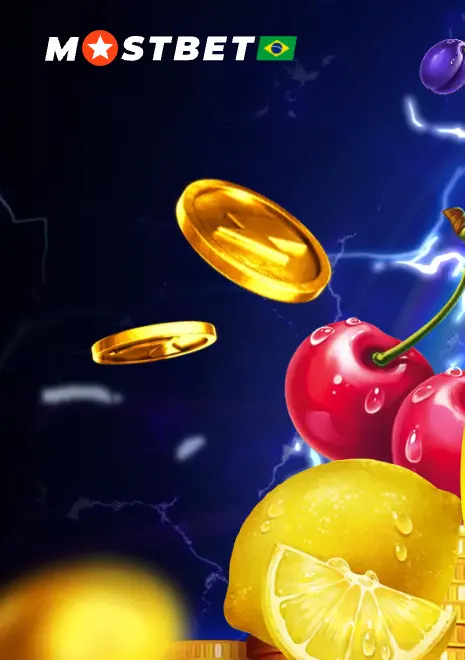 Logotipo da Mostbet com frutas e moedas do slot Energy Coins