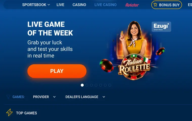 Cassino ao vivo da Mostbet com mesa de roleta da Ezugi